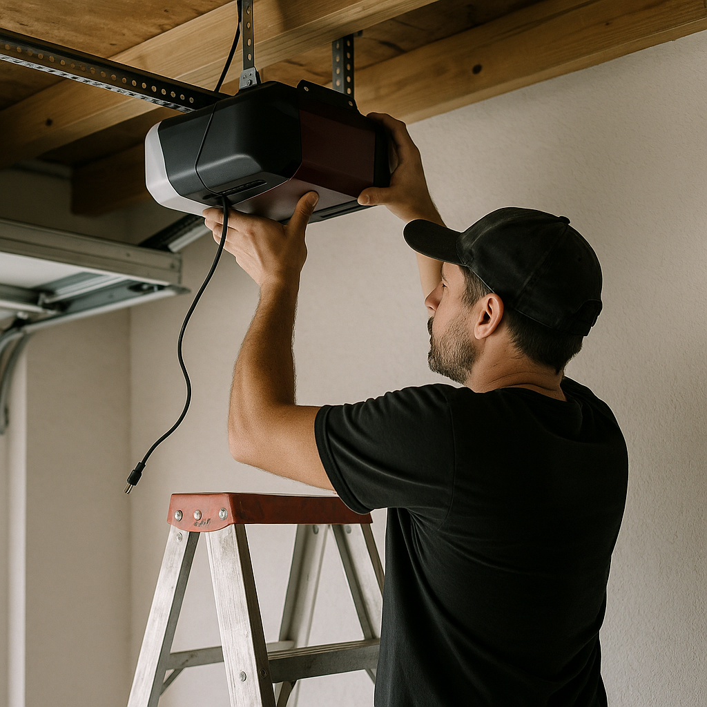 Man installing garage door opener