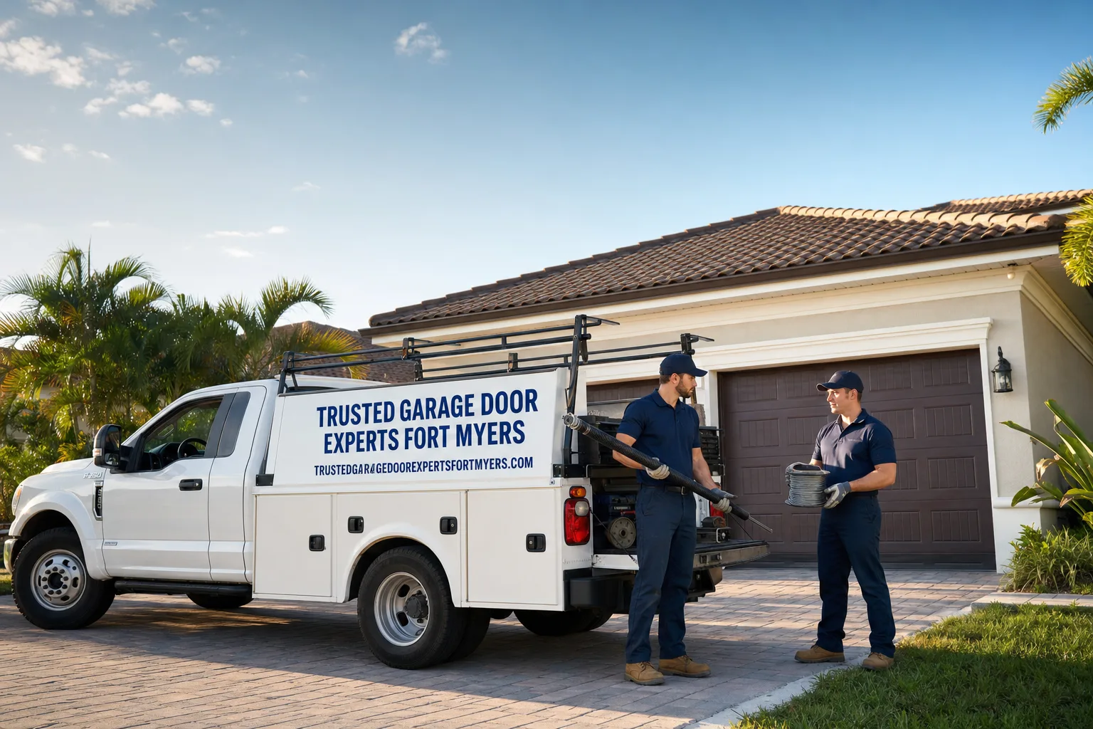 Trusted Garage Door Experts Fort Myers service vehicle and crew in Fort Myers, FL